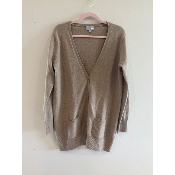 Pure Collection Sweaters - Pure Collection 100% Cashmere Cardigan Sweater Tan Beige V-Neck Longline US 8/10